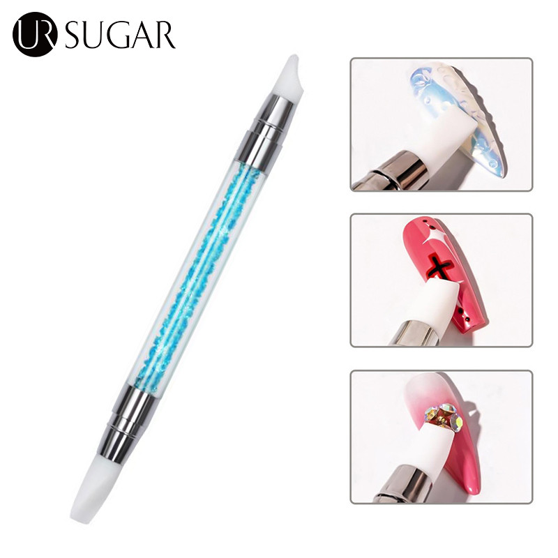 UR SUGAR Dual-ended เล็บซิลิโคนแปรงคริสตัล Rod 3D แกะสลักดอกไม้กระจก ภาพวาดทาปากกาเล็บออกแบบเครื่องมือ