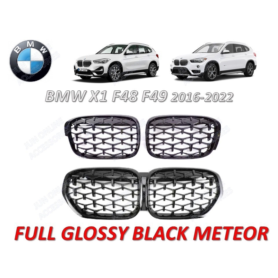 Bmw X1 F48 F49 2016-2022 กระจังหน้ากระจังหน้ากระจังหน้าไต Full Glossy สีดําดาวตกกันชนหน้า Grillrefit