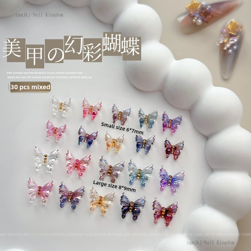 เครื่องประดับตกแต่งเล็บรูปผีเสื้อนางฟ้าวิเศษเรซิน 30 ชิ้น