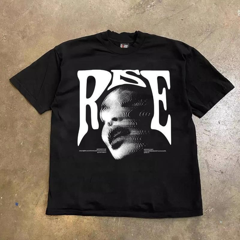 JLMMM  American retro Style T-shirt Oversize Distorted portrait print| Kaos Wanita Hitam
