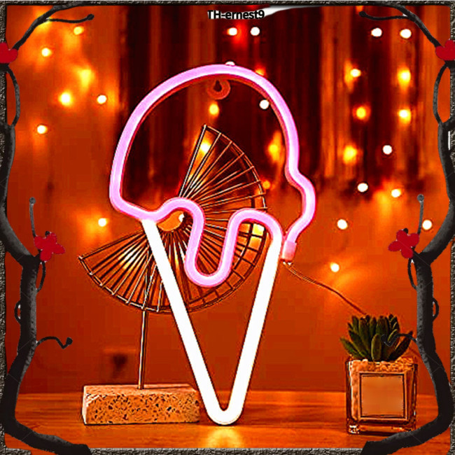 Ern ป้ายไฟนีออน LED รูปไอศกรีม ใช้แบตเตอรี่ หรือชาร์จ USB สําหรับผับ บาร์ ปาร์ตี้ บ้าน ห้องนอน