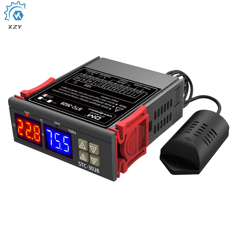 Stc-3028 AC110~230V เครื่องควบคุมอุณหภูมิและความชื้น อเนกประสงค์ พร้อมจอแสดงผลคู่ และเอาท์พุตรีเลย์คู่ พร้อมเซนเซอร์