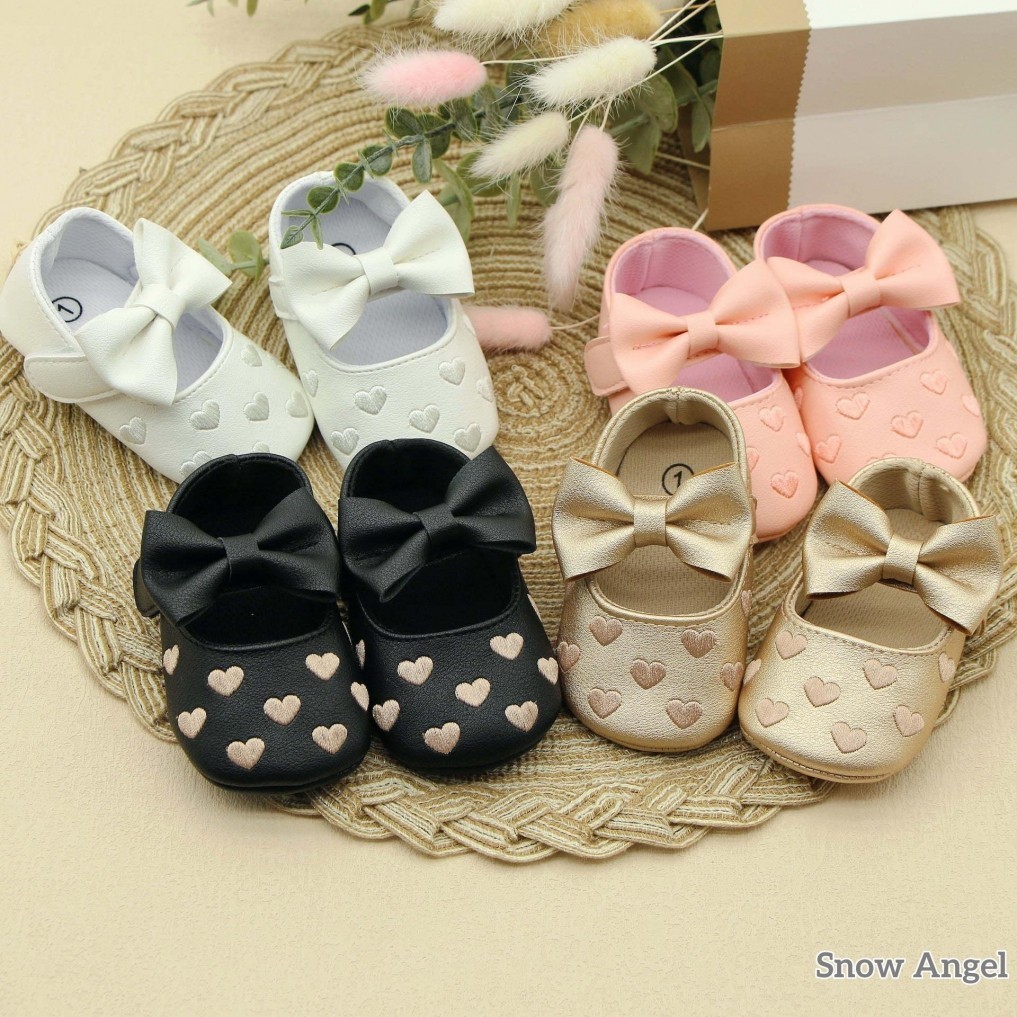 เด็กทารกน่ารักรองเท้าแตะหัวใจ Bow Decor Soft Sole PU หนังรองเท้า First Walkers ลื่นฤดูร้อนรองเท้าเจ้าหญิง