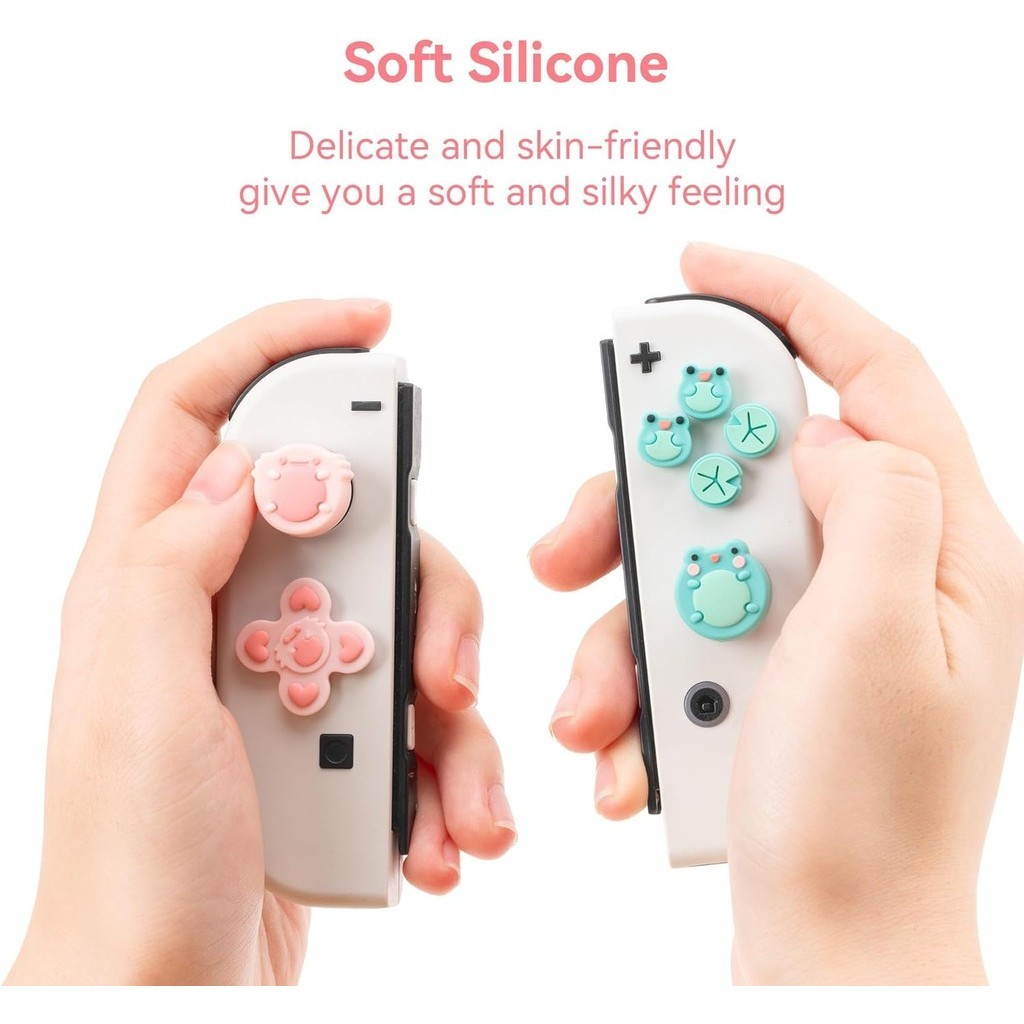 Geekshare ชุดฝาครอบปุ่มกดจอยสติ๊ก ซิลิโคน รูปกบ และเพลา สําหรับ Nintendo Switch OLED Joy-Con