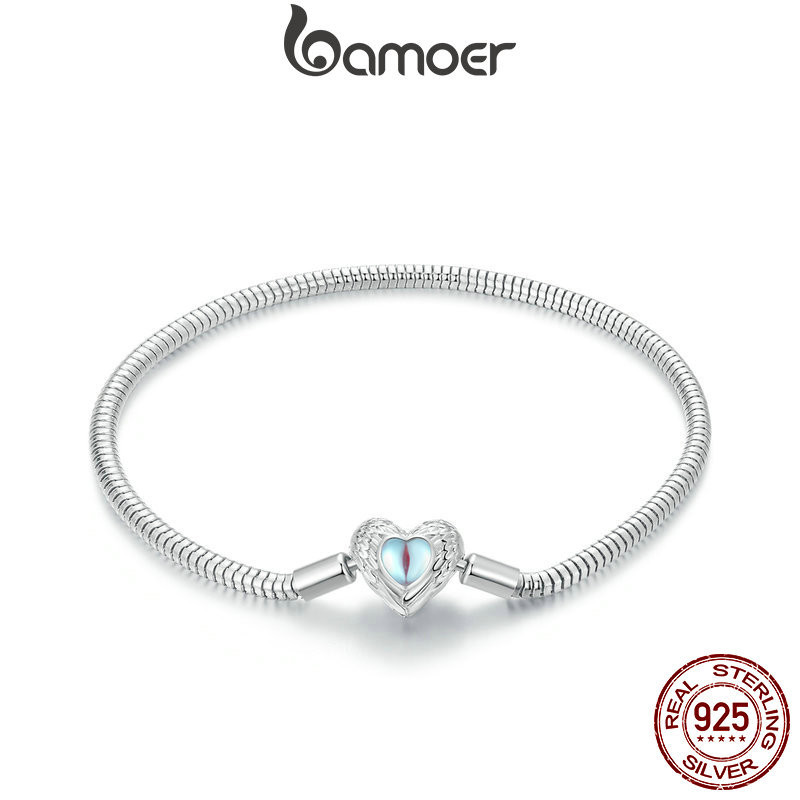 Bamoer สร้อยข้อมือเงินแท้ 925 จี้รูปหัวใจ เครื่องประดับ สําหรับผู้หญิง