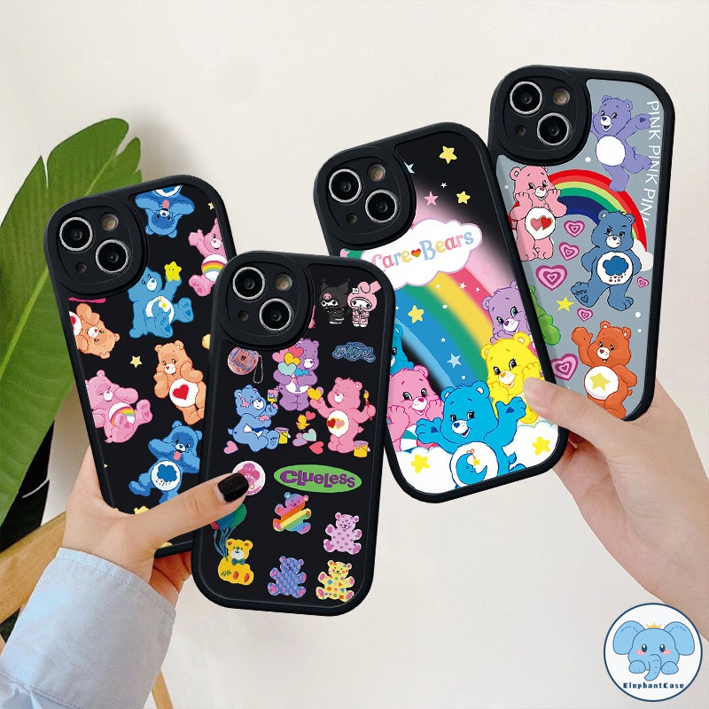 เคสหมีหัวใจรักน่ารัก iPhone 11 15 12 14 13 Pro Max XR 6s 6 8 7 Plus X XS MAX ดาวรุ้งรักหัวใจหมีมีความสุข
