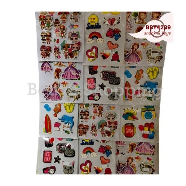 สติ๊กเกอร์ การ์ตูน 2ชิ้น 3 มิติ  ขนาดกว้าง 11ซม. ยาว 22 ซม.ของเล่น 1 แผง 12 ชิ้น คละแบบ BBY4289