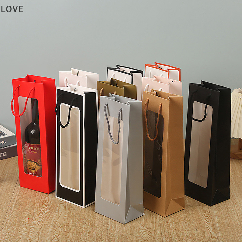 [JJCW] ถุงกระดาษคราฟท์ PVC ใส ทรงโท้ท ทรงสี่เหลี่ยมผืนผ้า สําหรับใส่ไวน์แดง ตุ๊กตา