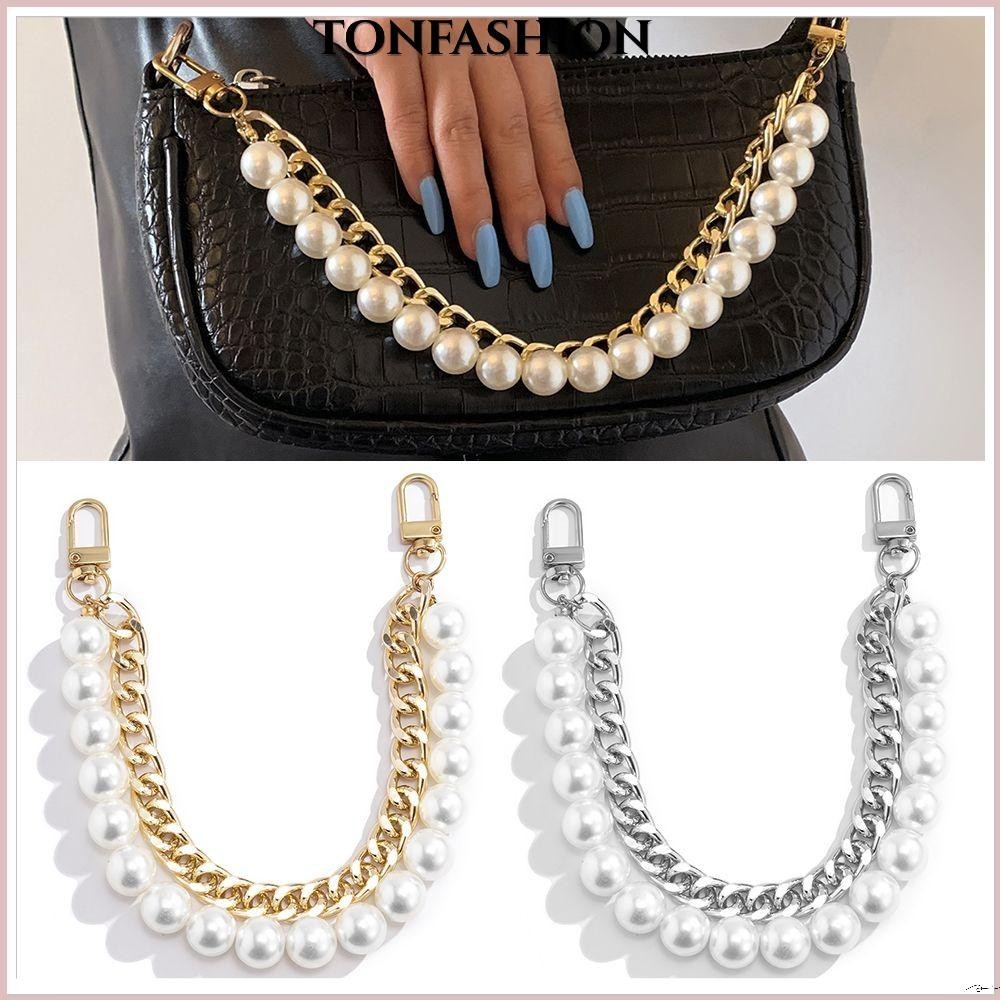 Tonfashion สายคล้องกระเป๋า ประดับมุก สีทอง แบบเปลี่ยน