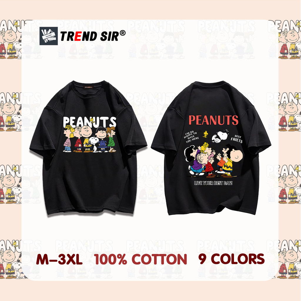 TrendSir พร้อมส่ง เสื้อยืด oversize เสื้อยืดผ้าคอตตอน Peanuts ลายการ์ตูน 9สี M-3XL