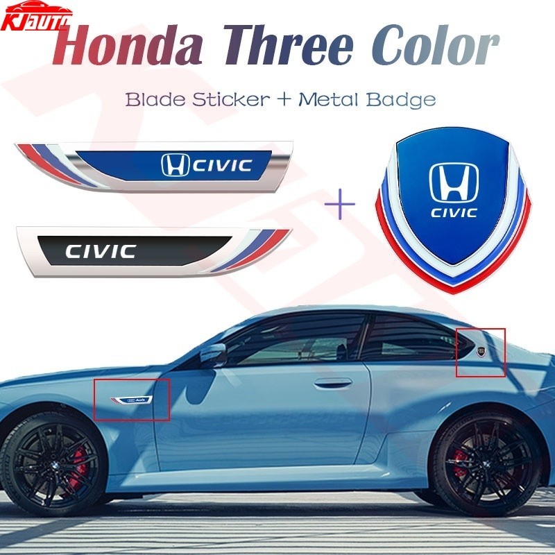 สติกเกอร์โลหะสเตนเลส ทรงสามเหลี่ยม ลายใบไม้ 3D สําหรับติดตกแต่งประตูรถยนต์ Honda Civic Civic G8 G9 G10 G11 FD FC FK Type R