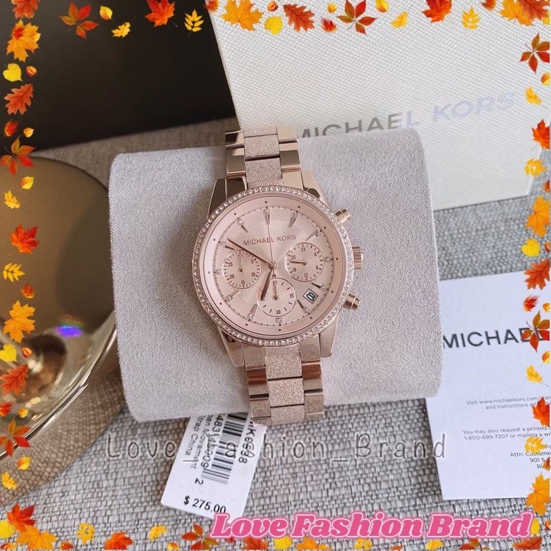 นาฬิกาสายหนัง 👑ผ่อน0%แท้100%👑 MK6598 ROSE GOLD Ritz นาฬิกาข้อมือ.mk6307 mk6475