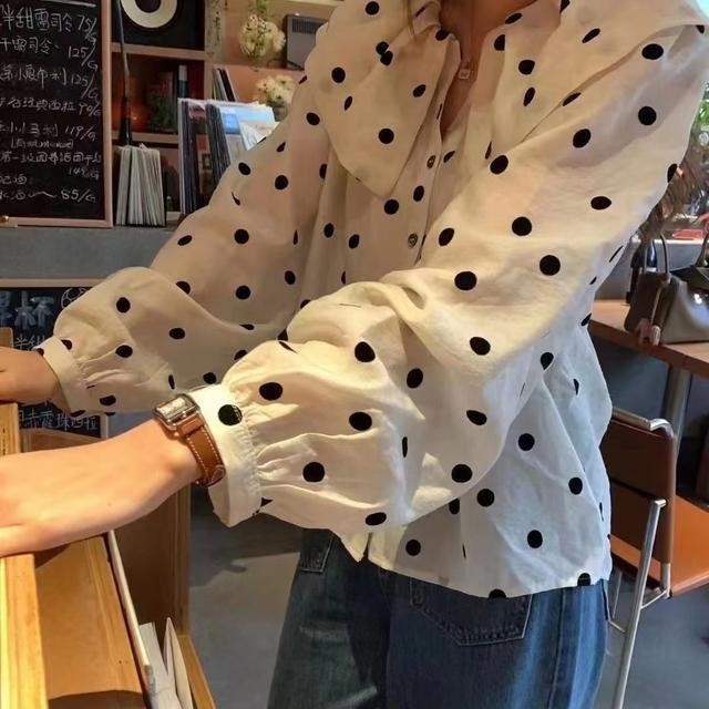 เสื้อเชิ้ตลําลอง คอตุ๊กตา ลายจุด สไตล์เกาหลี สําหรับผู้หญิง