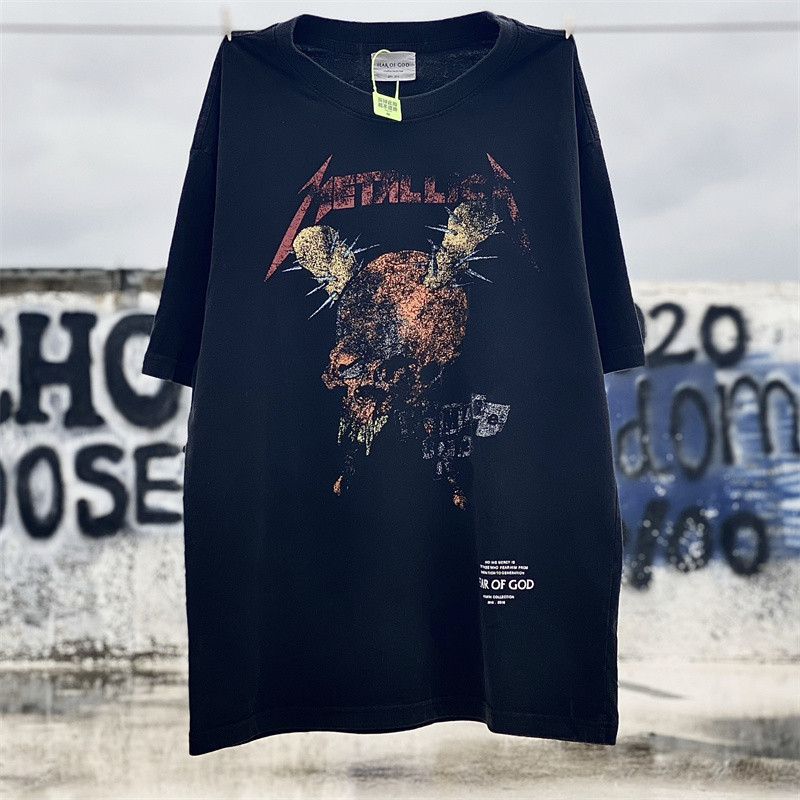 เสื้อยืดแขนสั้น ลายหัวกะโหลกหมาป่า สไตล์วินเทจ สําหรับงานหนัก Jts4Y