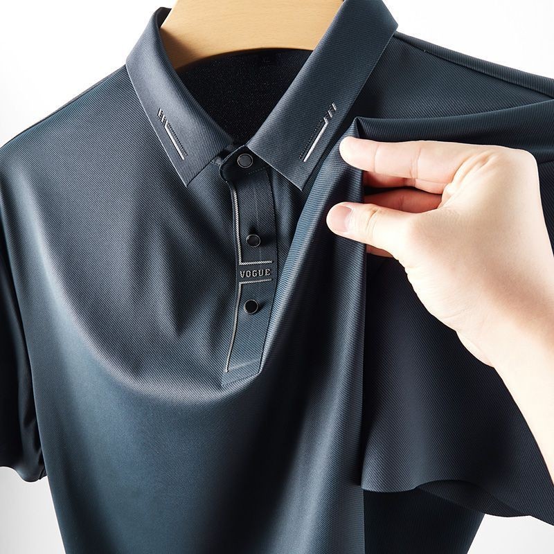 เสื้อโปโล ผ้าเรยอน ขนาดใหญ่ หรูหรา สีพื้น สําหรับผู้ชาย