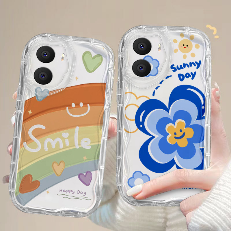 เคส Vivo Y16 4G ใส นิ่ม ความรู้สึกสูง หยัก แมว ดอกไม้ สายรุ้ง เคสโทรศัพท์