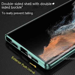 สําหรับ Samsung Galaxy S26 S25 S24 S23 22 Ultra/Plus S25 S24 S23FE เคสโทรศัพท์ 360° โลหะแม่เหล็กกันกระแทกเต็มรอบทิศทาง ความละเอียดสูง กระจกเหนียวกล้องเลนส์ป้องกันพลิกล็อคปก