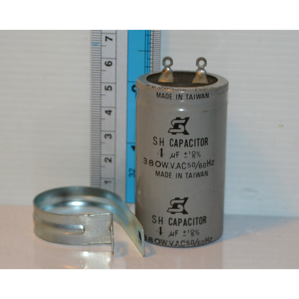 แคปพัดลม คาปาซิเตอร์ สตาร์ท มอเตอร์ พัดลม capacitor start 4 uf mfd 380 vac พร้อมเข็มขัดรัด
