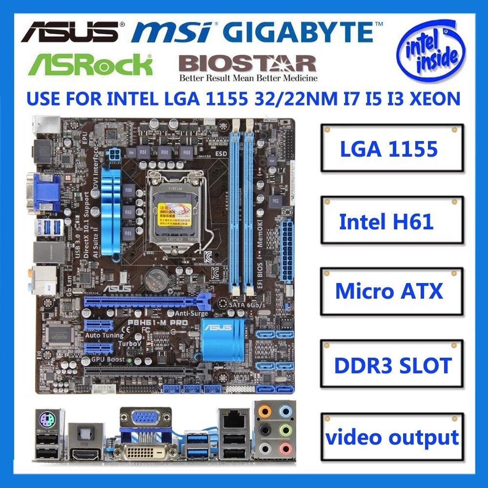 ของแท้ เมนบอร์ด มือสอง สําหรับ ASUS P8H61-M PRO LGA 1155 DDR3 USB2.0 US3.0 I3 I5 I7 16GB H61 H61M