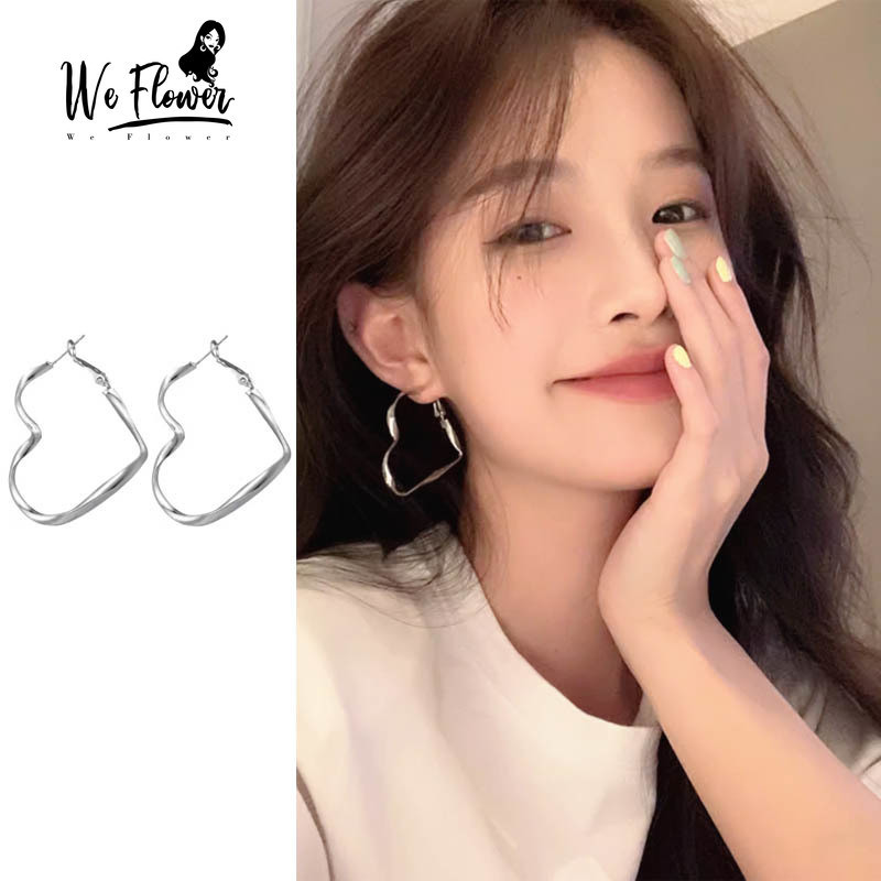 We Flower ต่างหูห่วงเงิน S925 ทรงเรขาคณิต ขนาดใหญ่ กันแพ้ เครื่องประดับ สําหรับผู้หญิง