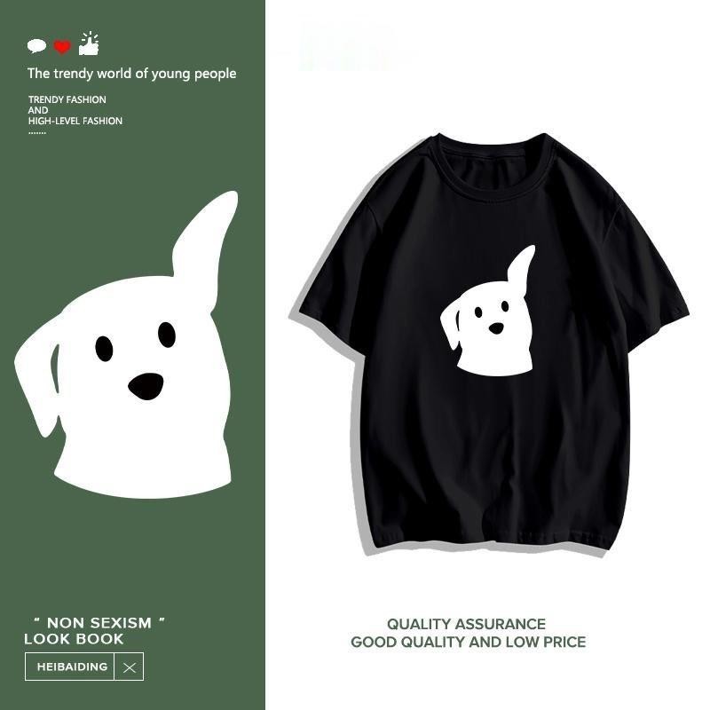 เกาหลี เสื้อแบบดารา เสื้อยืดแขนสั้น CMDXY0459 ผู้ชาย ผู้หญิง ลายทาง ตัวอักษร หลวม ลายสกรีน ฤดูร้อน ฤดูใบไม้ผลิ