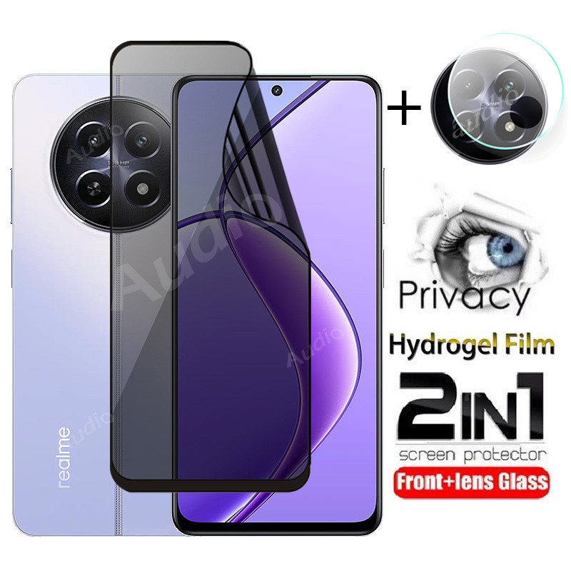 2in1 เลนส์ด้านหน้า Anti-Spy Hydrogel ฟิล์มสําหรับ Realme 12 12 + 12x 12Pro + 5G 4G 2024 คลุมทั้งหมดนุ่มป้องกันหน้าจอความเป็นส่วนตัวสําหรับ Realme12x Realme12 + 5G กล้องเลนส์ Protector กระจกด้านหน้า