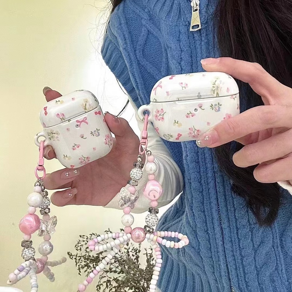 เคสหูฟัง แบบแข็ง ลายดอกไม้ สําหรับ airpods pro 2 1 2 3 2024