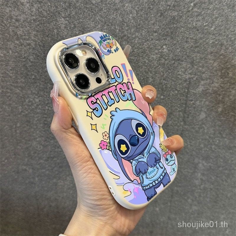 ใหม่ เคสโทรศัพท์มือถือ ซิลิโคนนิ่ม ลาย Stitch ทรงวงรี โลหะ สําหรับ Apple Iphone 15 15promax 14promax 11 xr 14pro 13 12 xs