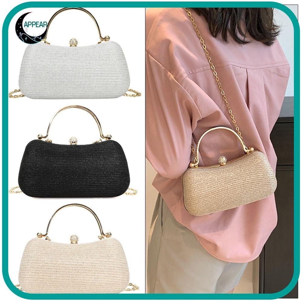 Appear กระเป๋าสะพายข้าง กระเป๋าถือ ทรงไข่ ประดับลูกปัด พลอยเทียม แต่งสายโซ่ แฟชั่นสําหรับสตรี งานเลี้ยง งานแต่งงาน 1 ชิ้น