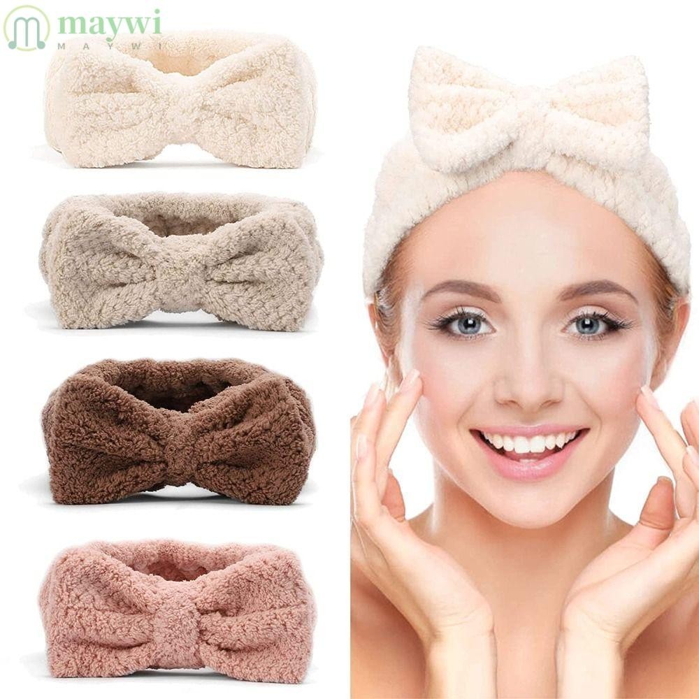 MAYWI ที่คาดผมสปา ผ้าขนหนูนุ่ม ยืดหยุ่น สําหรับผู้หญิง