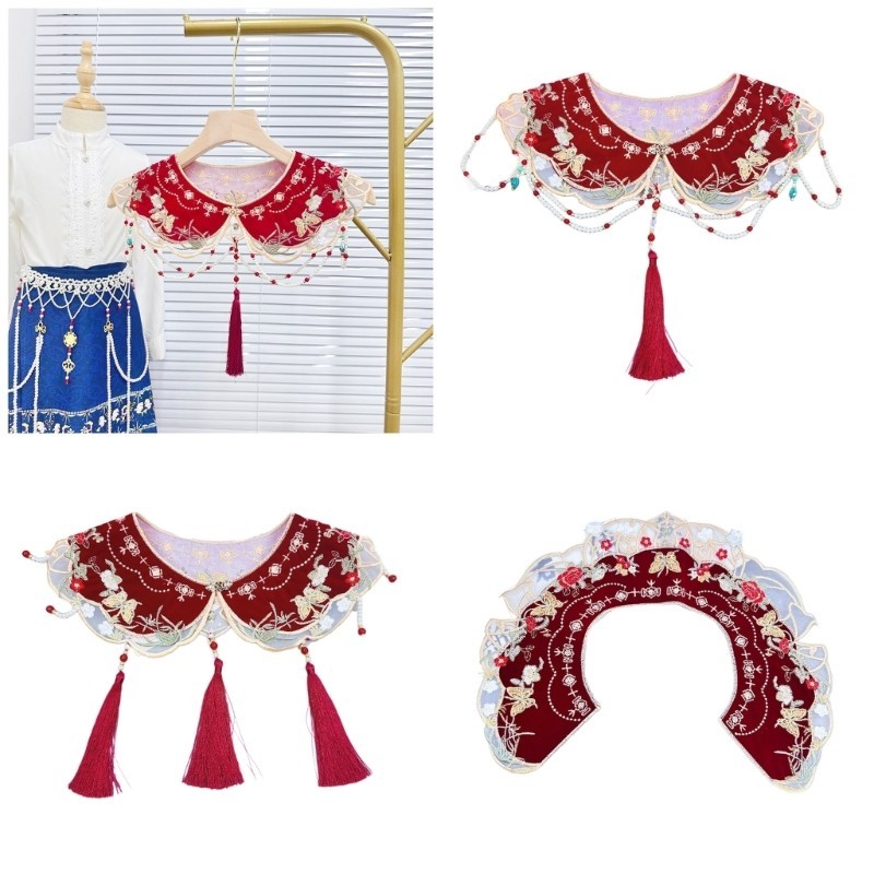 PPY ปักดอกไม้ตกแต่งคอปกสําหรับสาวเสื้อกันหนาวชุดเสื้อผ้าไหล่เมฆพร้อมขอบเย็บ Appli