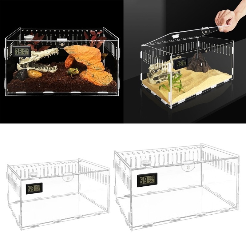 Zzz แมลง Breeding Case สัตว์เลื้อยคลาน Clear Feeding Box ระบายอากาศได้ดีอะคริลิค Habitat สําหรับตะขา