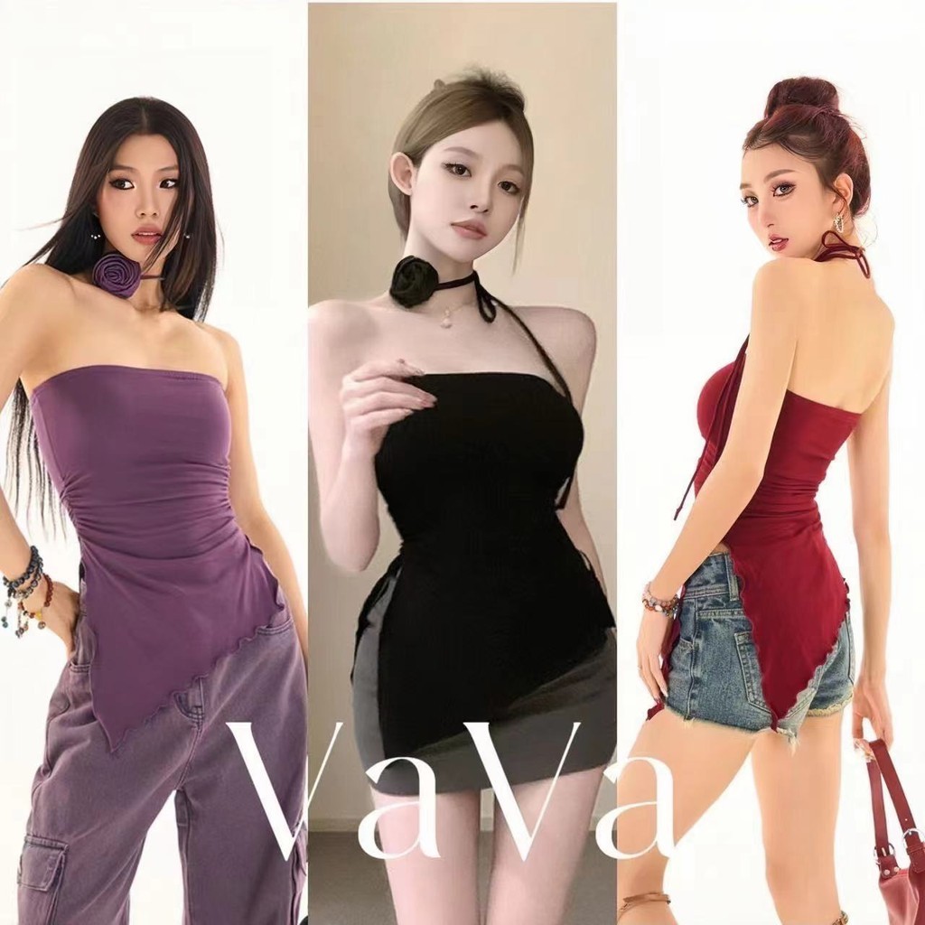 VaVa  เสื้อเกาะอก คล้องคอ ดอกไม้สามมิติ เสื้อผูกเอวสุดเซ็กซี่