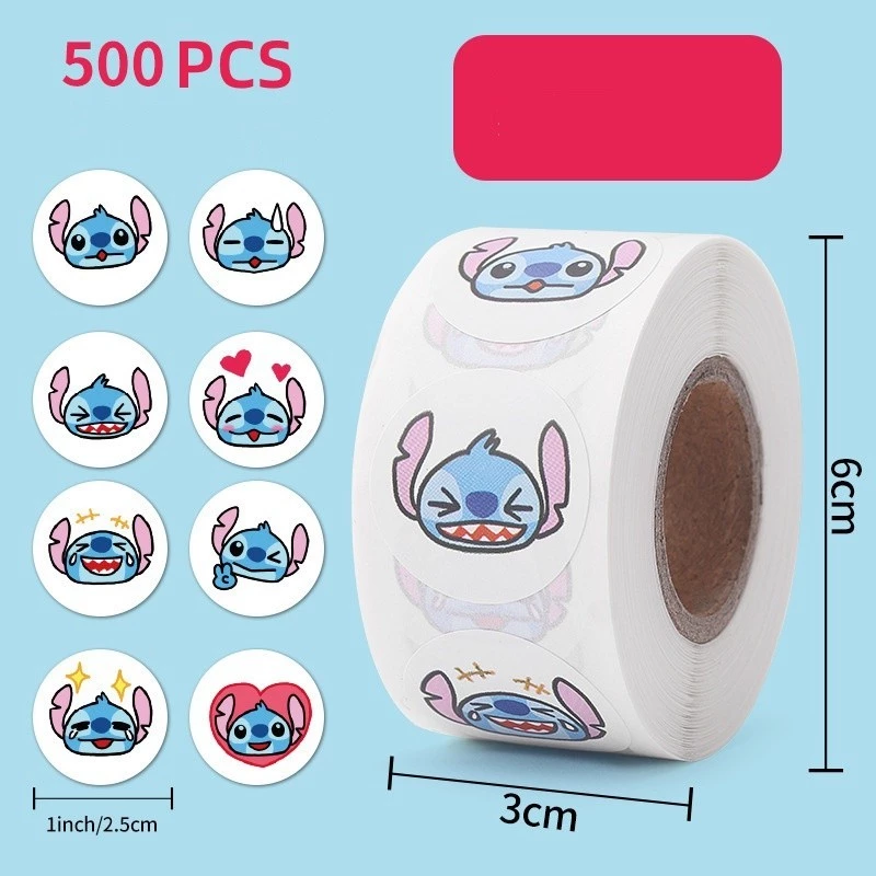 500 ชิ้น/ม้วน Lilo & Stitch Round Self-Tailing ตกแต่งคู่มือรายวัน