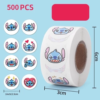 500 ชิ้น/ม้วน Lilo & Stitch Round Self-Tailing ตกแต่งคู่มือรายวัน