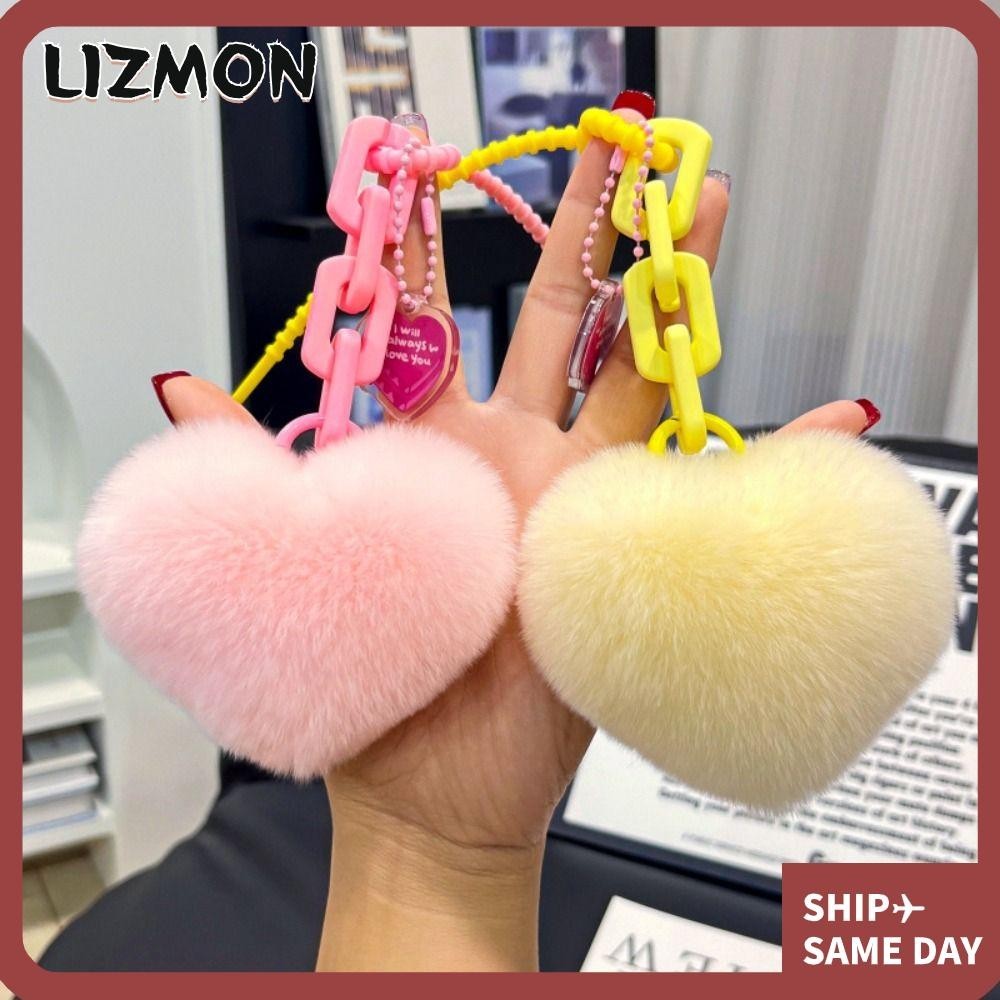 Lizmon พวงกุญแจ จี้ขนเฟอร์ รูปหัวใจ ขนนุ่ม ธรรมชาติ น่ารัก สร้างสรรค์ อุปกรณ์เสริม สําหรับห้อยกระเป๋าผู้หญิง เพื่อนรัก