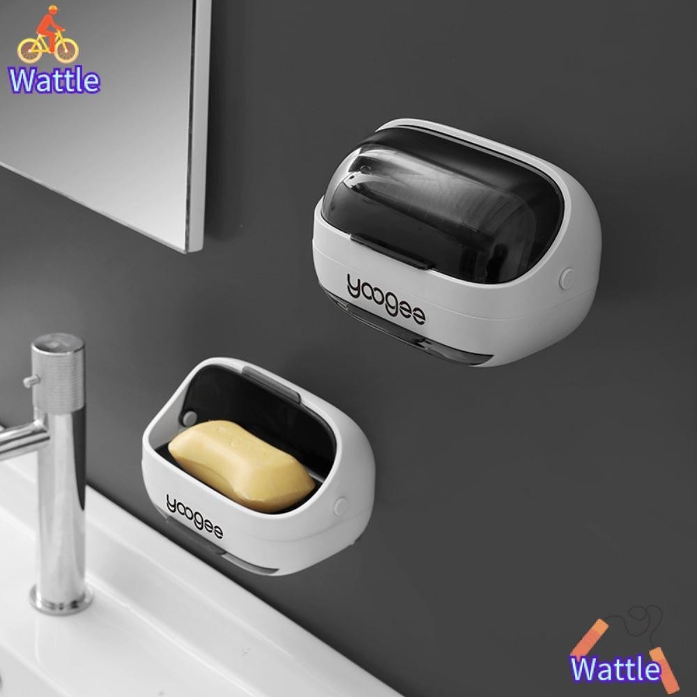 Wattle กล่องใส่สบู่พลาสติก มีกาวในตัว เป็นมิตรกับสิ่งแวดล้อม พร้อมฝาปิด สําหรับติดผนังห้องน้ํา
