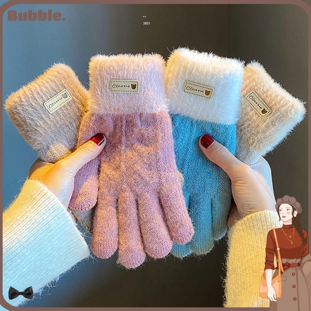 Bubble ถุงมือถัก หน้าจอสัมผัส ถุงมืออุ่นหนา น่ารัก กันลม ถุงมือทุกนิ้ว ฤดูใบไม้ร่วง ฤดูหนาว