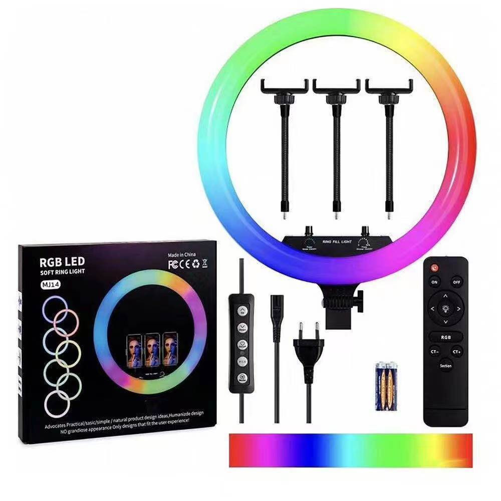 ชุดไฟไลฟ์สด RGB LED SOFT RING LIGHT รุ่นMJ14 / MJ18 ชุดไฟปรับเปลี่ยนสีได้ ขนาด32ซม+45ซม.พร้อมขาตั้งส