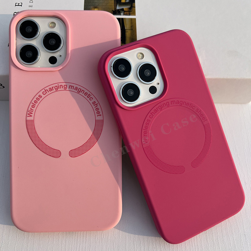 Magnetic MatteซิลิโคนสําหรับiPhone 16 16Promax 16pro 15Promax 15 15Pro 14Promax 13Promax 11 12Pro 13Pro 14Pro 14 11Promax 12Promax 14Plus 15Plusร้อนสีชมพูเด็กสีชมพู