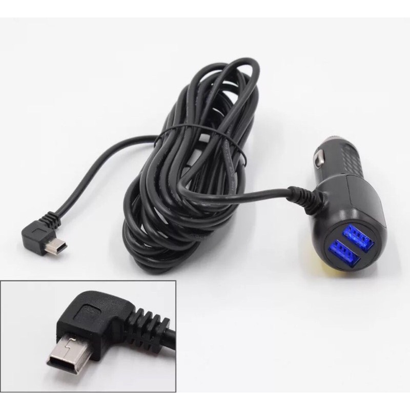 ที่ชาร์จในรถ สายชาร์จกล้องหน้ารถ Car DVR Camera GPS mini/micro USB พร้อม  Port USB 2 ช่อง "สินค้าพร้อมส่ง"
