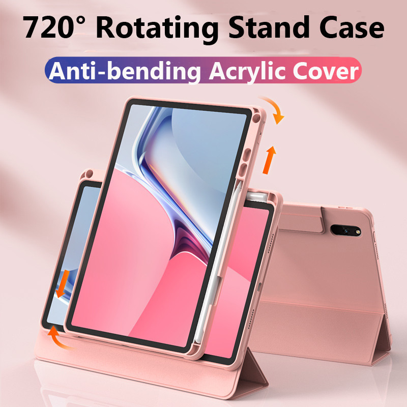 เคสอะคริลิคใส สําหรับ Huawei MatePad Pro 13.2 นิ้ว 2023 Pro 12.6 T10S T10 10.1 2020 SE 10.4 2022 M6 10.8 Pro 11 Air 11.5 นิ้ว 720° เคสแม่เหล็ก หมุนได้ พร้อมช่องใส่ปากกา
