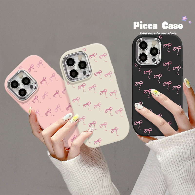 เคสโทรศัพท์มือถือ Tpu นิ่ม ชุบโลหะ ลายโบว์น่ารัก สีชมพู สําหรับ Samsung A13 A34 A05 A25 A33 A30s A15 A12 A50 A24 A14 A51 A53 A03s A50s A02s A23 A04s A04 A03 A54 A32 A52 A22 A05s A52s