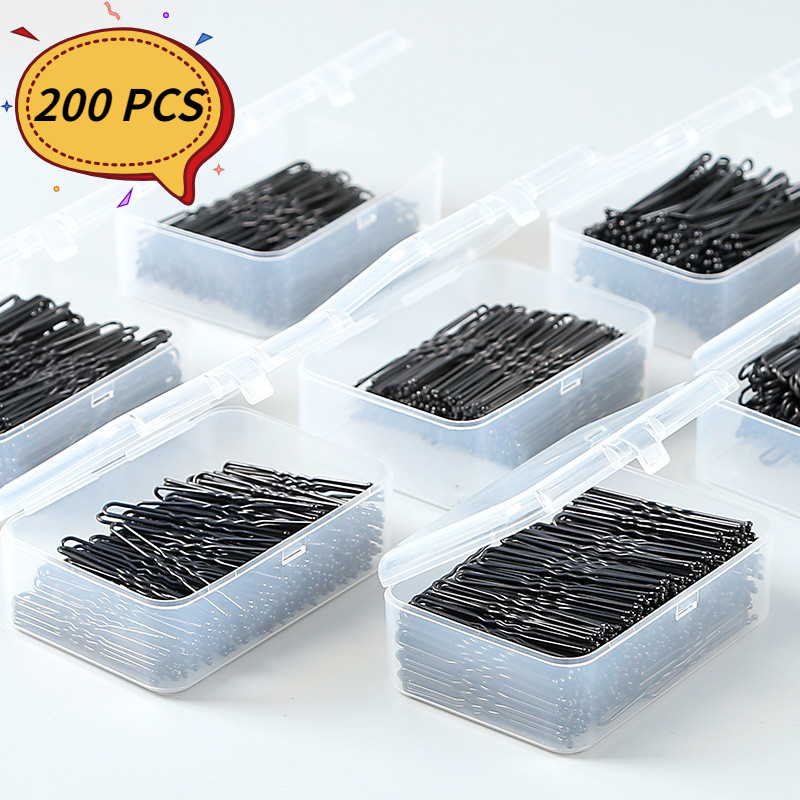 ชุดกิ๊บติดผม รูปตัว U สีดํา แบบเรียบง่าย สไตล์เกาหลี สําหรับผู้หญิง 2024 200 ชิ้น ต่อชุด