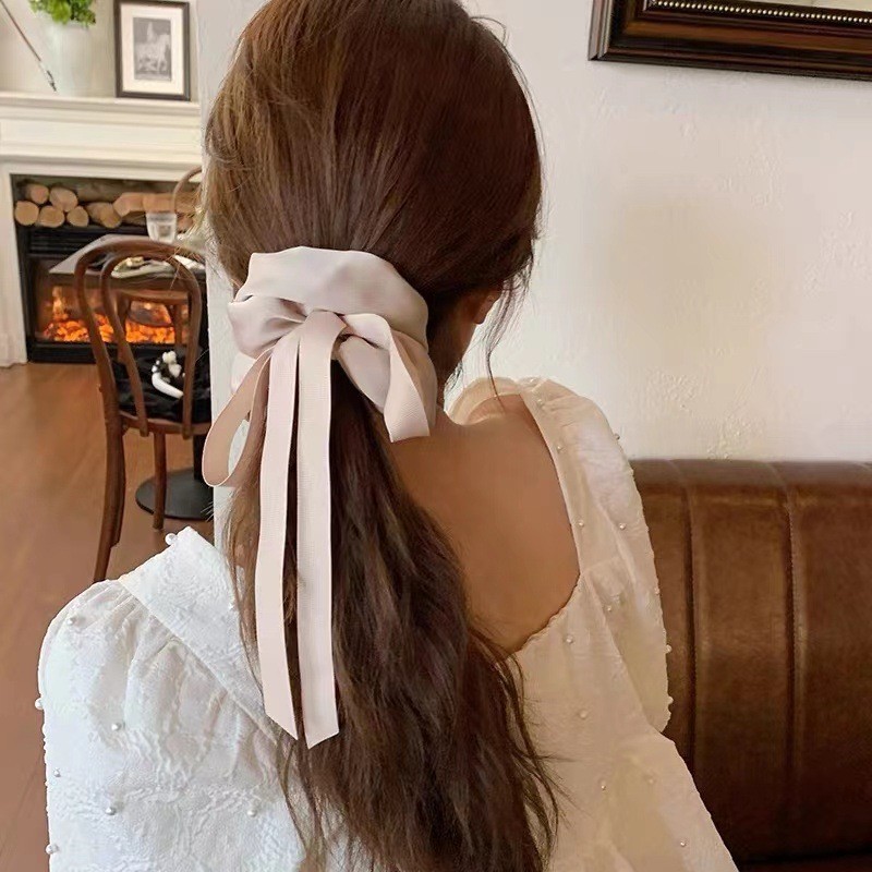 ยางมัดผมหางม้า แบบริบบิ้น ยืดหยุ่นสูง ประดับโบว์ หรูหรา สําหรับผู้หญิง