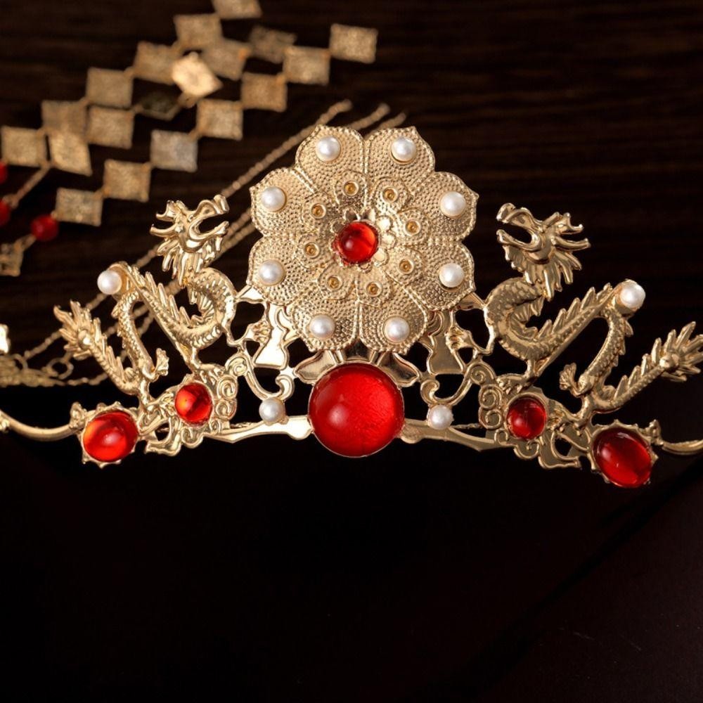 Wellnessspot หมวกเจ้าสาว, เครื่องประดับผมพู่พลาสติก, วินเทจโลหะผสมสีทองสไตล์จีนเจ้าสาว Coronet Hanfu - รูปที่ 7