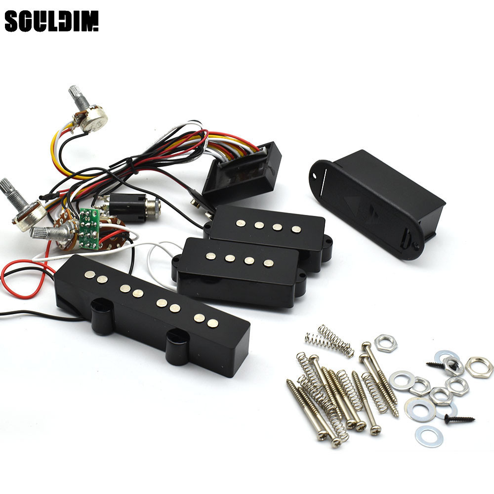 3 Band Equalizer EQ Preamp Circuit Bass กีตาร์เสียงควบคุมสายไฟและ 4 สาย Bass Pickup ชุดสําหรับ Activ