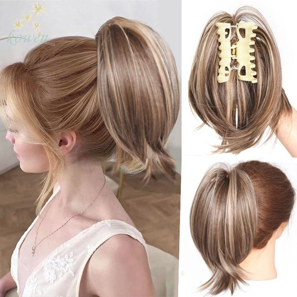 Kowen ยุ่งตรงหางม้า คลิปในมวยผมสังเคราะห์ ทนความร้อน Scrunchie Extension ชิ้นผมปลอมสําหรับผู้หญิง