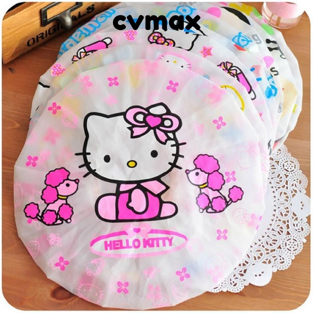 Cvmax หมวกอาบน้ําการ์ตูน, หมวกอาบน้ําผู้หญิง Hello Kitty ญี่ปุ่น, หมวกแชมพูยางยืด Winnie Mickey น่ารัก ผลิตภัณฑ์ในห้องน้ํา