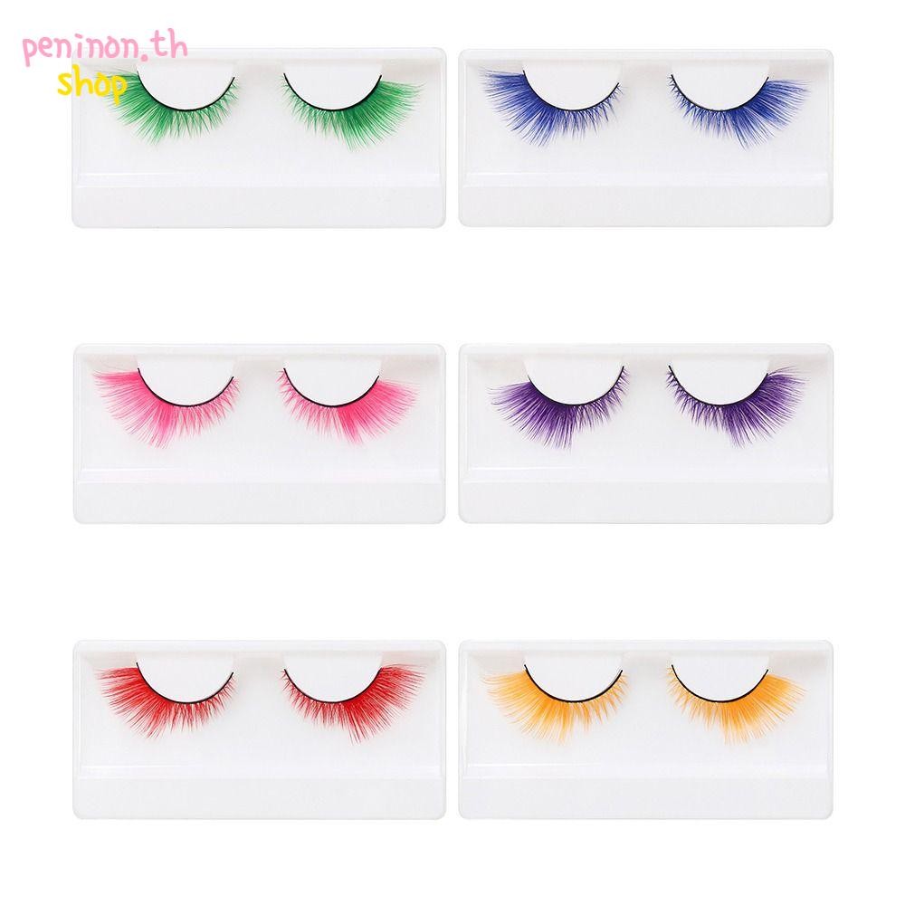 Peninon 1 คู่ขนตาปลอมสีสันสดใส, คอสเพลย์ปาร์ตี้ Masquerade Cat Eye Eyelashes, สีเขียวนุ่มปุยละครดูสีขนตาสําหรับคอสเพลย์เวที Masquerade